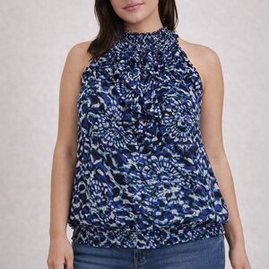 Alfani Blue and Black Patterned Halter Blouse